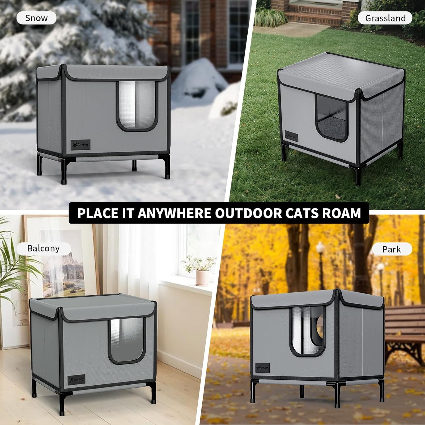 Outdoor Cat House for Winter-Weatherproof Stray Cats Shelter with Thermal Aluminum Foil for Outside