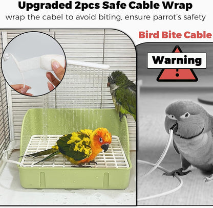 Automatic Parakeet Bird Bath with Pump, Large Bird Shower Fountain Indoor Bathtub with Running Water, Parrot Bath Tub Faucet for Pet Birds, African Grey, Cockatiel, Conure, Budgie, Lovebird