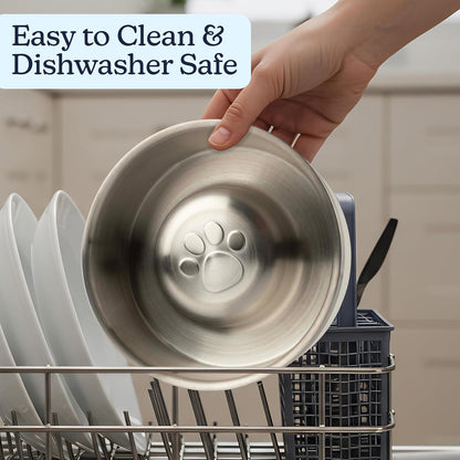 Set of 2 Stainless Steel Slow Feeder Dog Bowls - 30oz Double Wall Insulated Food and Water Bowls for Dogs - Non Slip Metal Pet Dishes for Small-Medium Sized Pets PETMAKER (Cream)