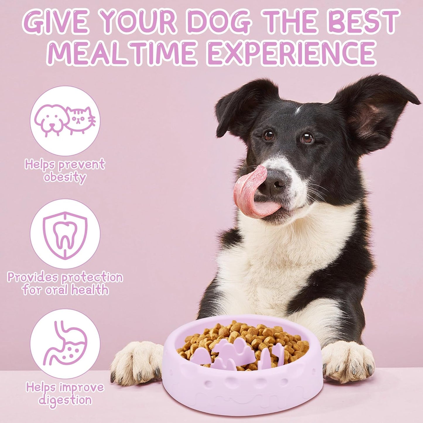 Slow Feeder Dog Bowls, Silicone Large Dog Plates for Food with Non-Slip, Cats Eating Dogs Bowl with Spiral Maze Design, Dogs Food Slow Feeder Bowl Dishes for Indoor and Outdoor (Purple)