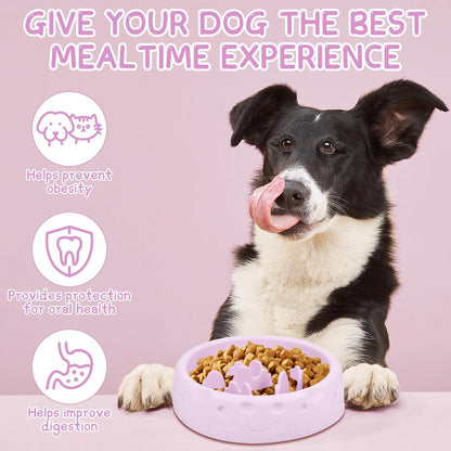 Slow Feeder Dog Bowls, Silicone Large Dog Plates for Food with Non-Slip, Cats Eating Dogs Bowl with Spiral Maze Design, Dogs Food Slow Feeder Bowl Dishes for Indoor and Outdoor (Purple)