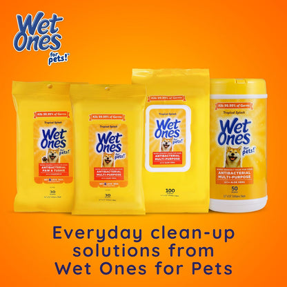 Wet Ones for Pets Antibacterial Heavy Duty Paw Wipes, Tropical Splash Scent - Thick Dog Cleaning Wipes - Scented, Durable and Disposable Dog Wipes for Paws, 50 Count