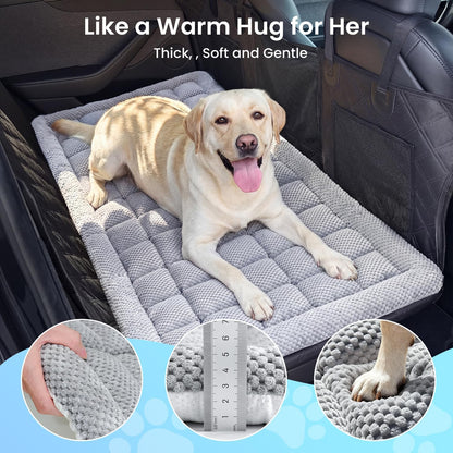 REEVAA Dog Bed Mat for Car Backseat [Extra-Thick & Chew-Resistant], Road Trip Bed to Fully Protect Dog's Safety, Fits Trucks/SUVs Back Seat Cover Extenders, Grey, 54x24x1.8 inch