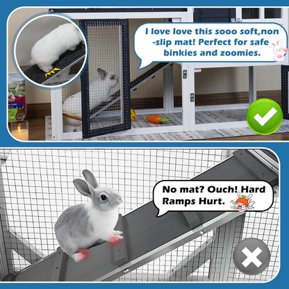 Bunny Hutch Indoor Outdoor Rabbit Cage Chicken Coop Animal House with Wire Floor Above Pull-Out Tray, Chew-Resistant Ramp & Entrance, Openable Waterproof Roof & UV-Resistant Roof