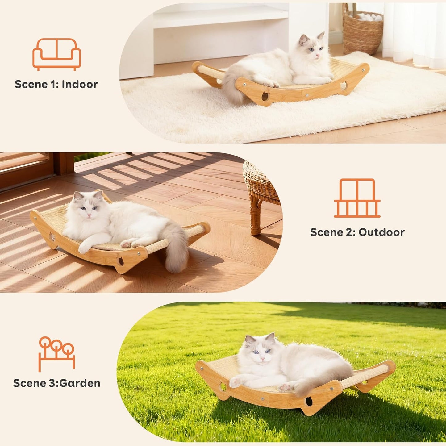 Sisal Cat Scratcher Bed of Bamboo for Indoor/Outdoor Cats, Natural Sisal Mat Hammock for Kittens and Adult Cats,Larger Cat Scratching Post/Board/pad