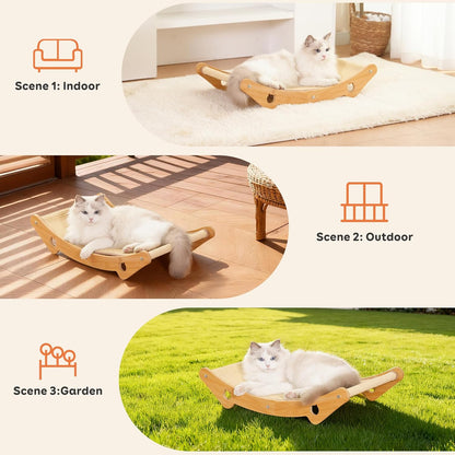 Sisal Cat Scratcher Bed of Bamboo for Indoor/Outdoor Cats, Natural Sisal Mat Hammock for Kittens and Adult Cats,Larger Cat Scratching Post/Board/pad