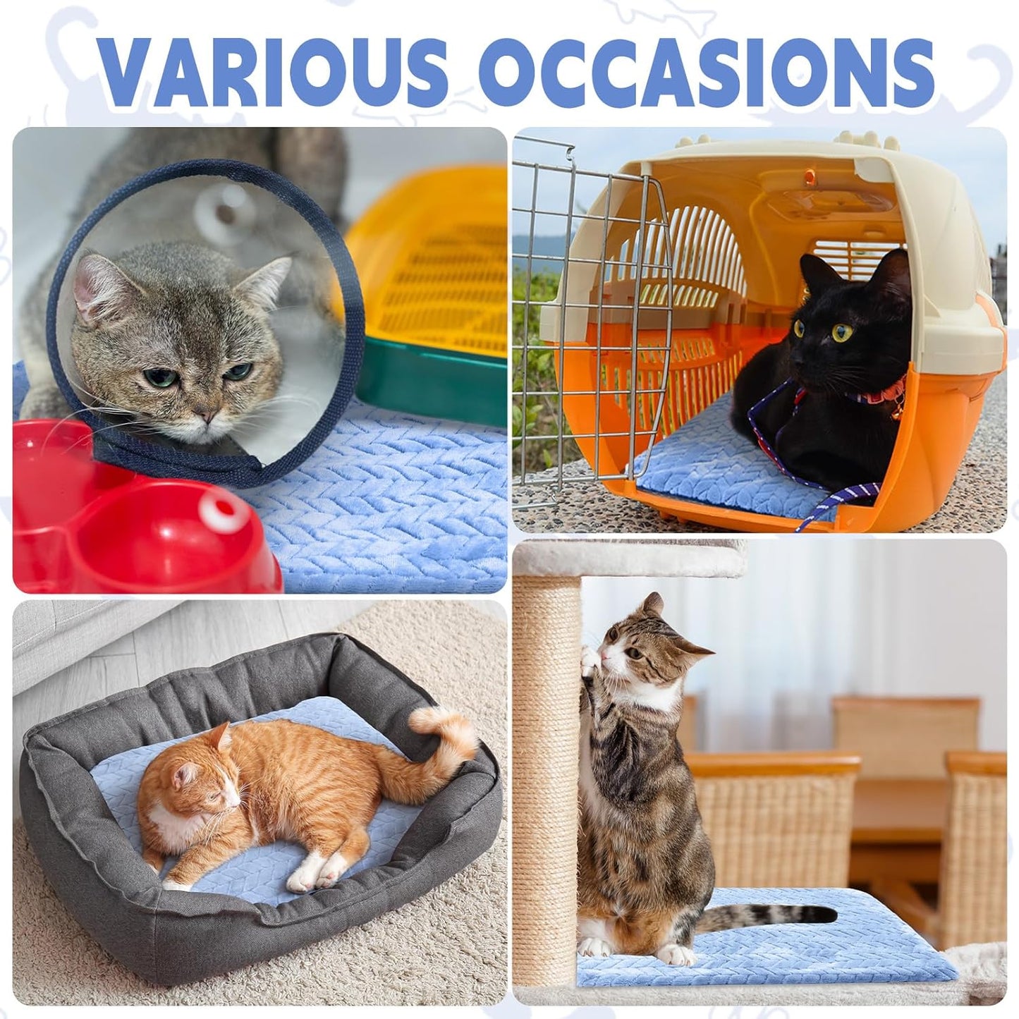 4 Pack Self Heating Cat Pad Self Warming Cat Bed Non Slip Warm Thermal Dog Pad Mat Washable Pet Kennel Crate Bed Mat for Pets Indoor Outdoor (Blue,16 x 20 Inch)