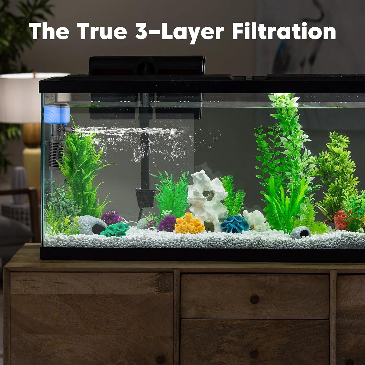 Aquarium Filter, 210GPH Fish Tank Filters for 15-75 Gallon Aquariums and Fish Tank - Ultra Quiet Submersible Pump, Saltwater & Freshwater Whisper Filter All-in-One