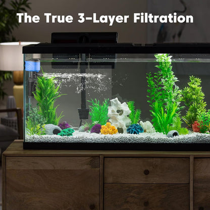 Aquarium Filter, 210GPH Fish Tank Filters for 15-75 Gallon Aquariums and Fish Tank - Ultra Quiet Submersible Pump, Saltwater & Freshwater Whisper Filter All-in-One
