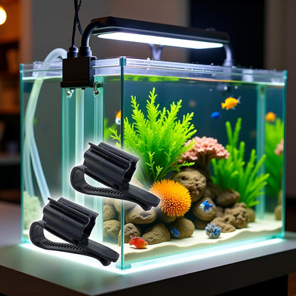 2 Pcs Black Fish for Tank Mounting Clip, Water Pipe Hose Holder Multifunction Adjustable Clamp for 0.31""""-0.62"""" Dia Tub Aquarium Tube Holder, Aquarium Air Pump Accessories