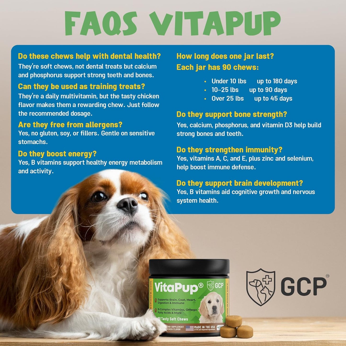 Guardian’s Choice VitaPup Puppy Vitamins Chews, Dog Vitamins for Growth, Digestion, Coat, Brain & Immune Support, Daily Multivitamin for Dogs with Omega 3, Biotin, & Calcium, 90 Tasty Soft Chews