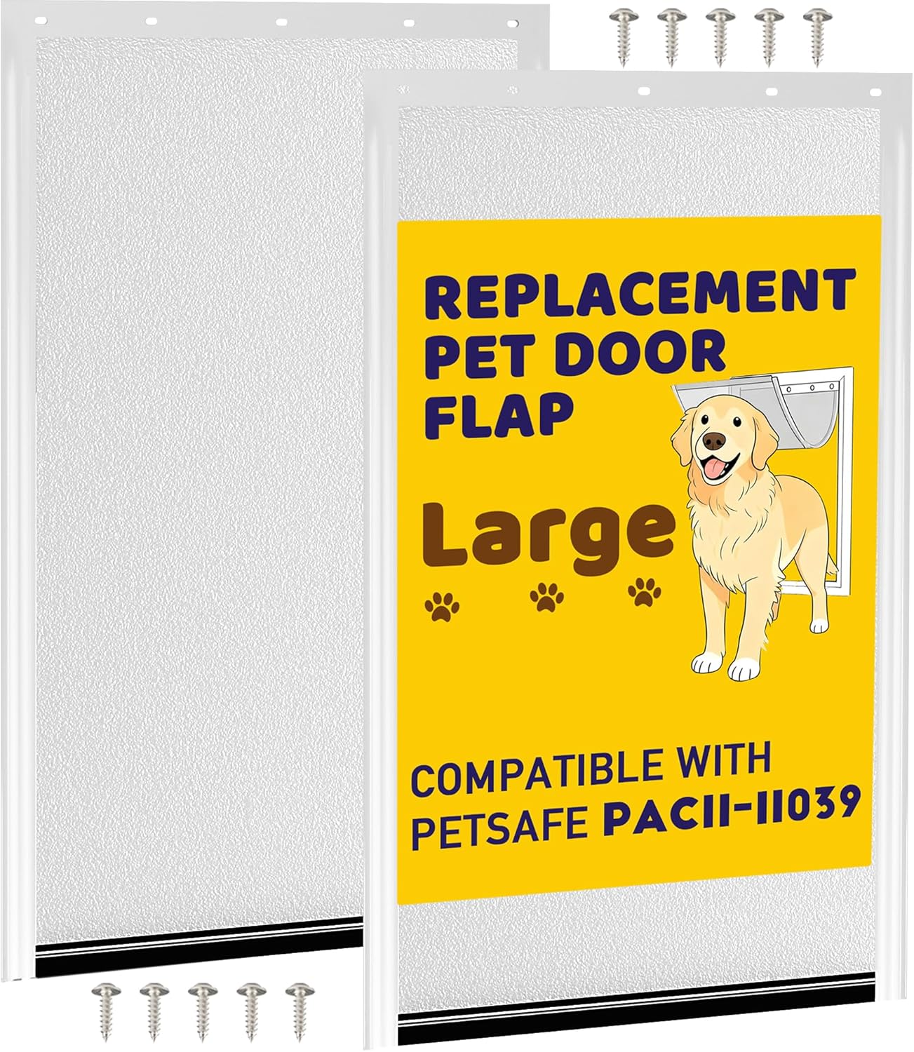 2PCS PAC11-11039 Dog Door Replacement Flaps for Dog, Doggy Replacement Flap Doors Compatible with Large Pet-Safes Freedom Doggie Doors, Large Size 10 1/8" X 16 7/8" (Frosted Transparent)