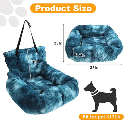 Dog Car Seat, Pet Travel Bed with Soft Removable Cushion, Safe Comfortable Washable Car Seat for Pets, Easy to Install in All Vehicles, Royal Blue