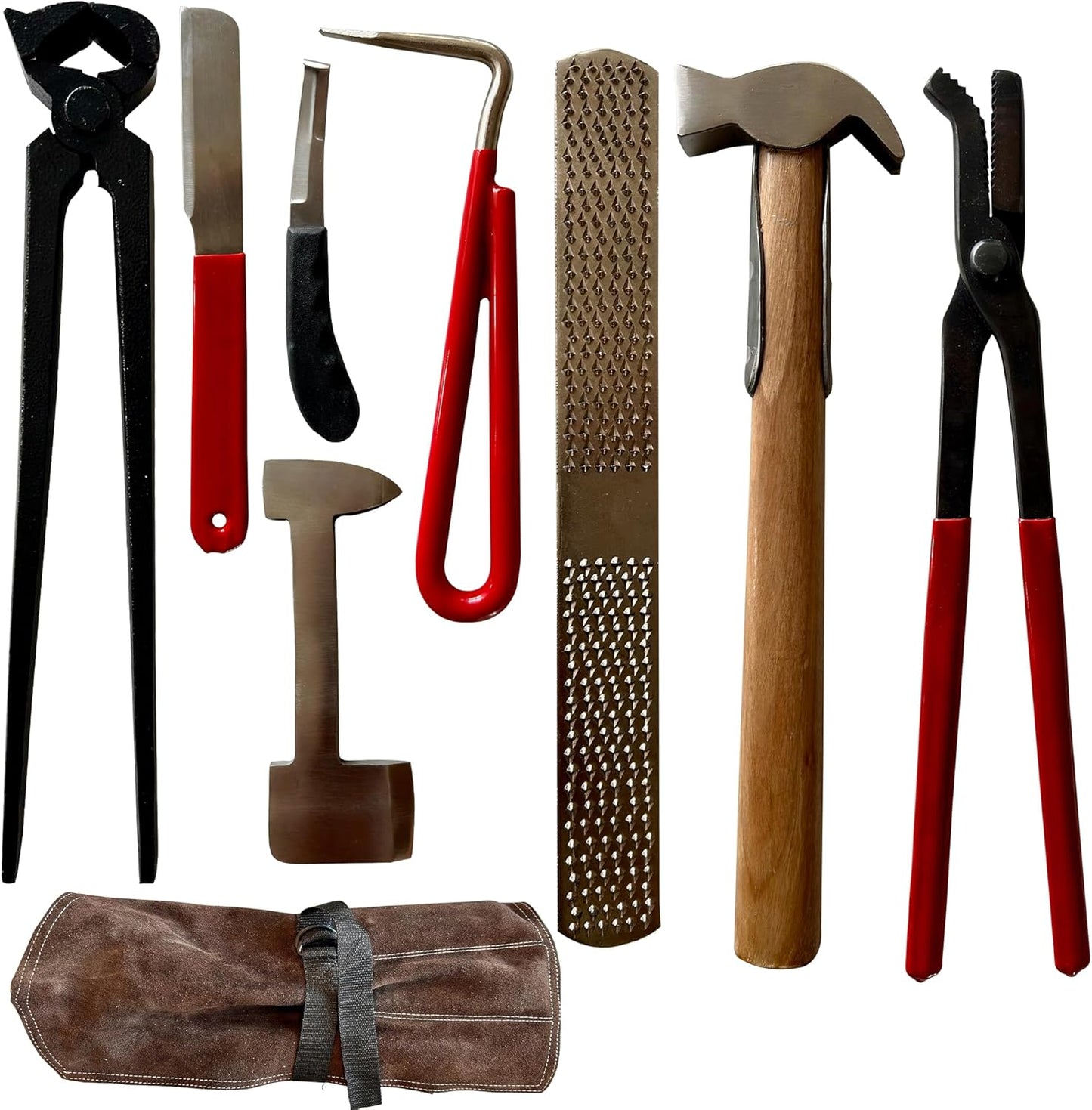Farrier Tools 8pcs Hoof Kit, Horse Hoof Nippers, Goat Hoof Trimmer Kit, Hoof Trimmers for Goats, Horse, Sheep, Pig, Donkey, Farrier Supplies with Suede Leather Pouch