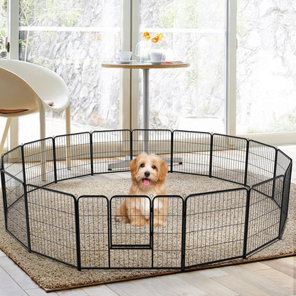 NEWBULIG Dog Playpen 16 Panels 24" Height Foldable Heavy Duty Metal Dog Exercise Playpen Puppy Fence for Indoor Outdoor Yard