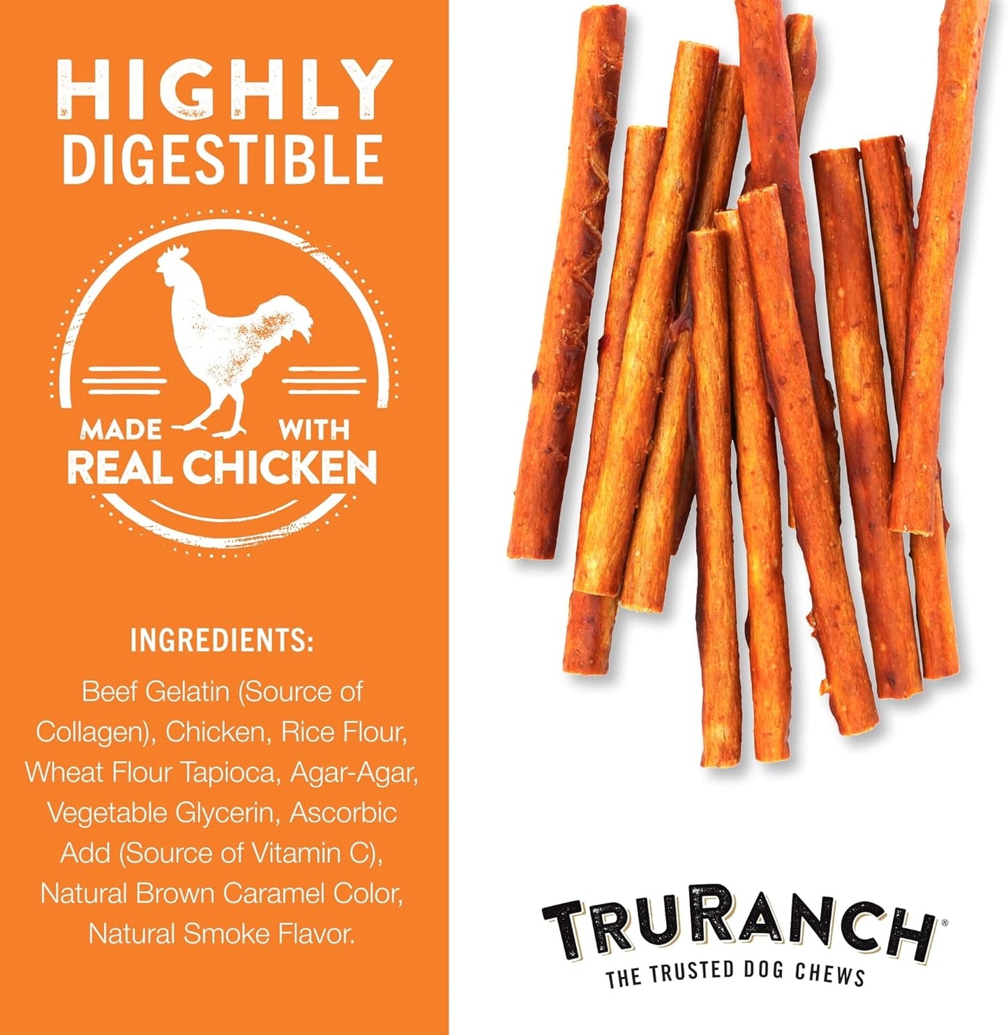 TRURANCH Collagen Sticks - 5" Collagen Sticks for Dogs - Long Lasting Healthy Joint Support Dog Treat - Rawhide Alternative - Skin & Coat Health - Made with Real Chicken, 1 Bag, 15 Count
