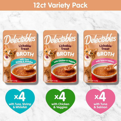 Delectables Savory Broths Lickable Wet Cat Treat Variety Pack, 12Count(Pack of 1)
