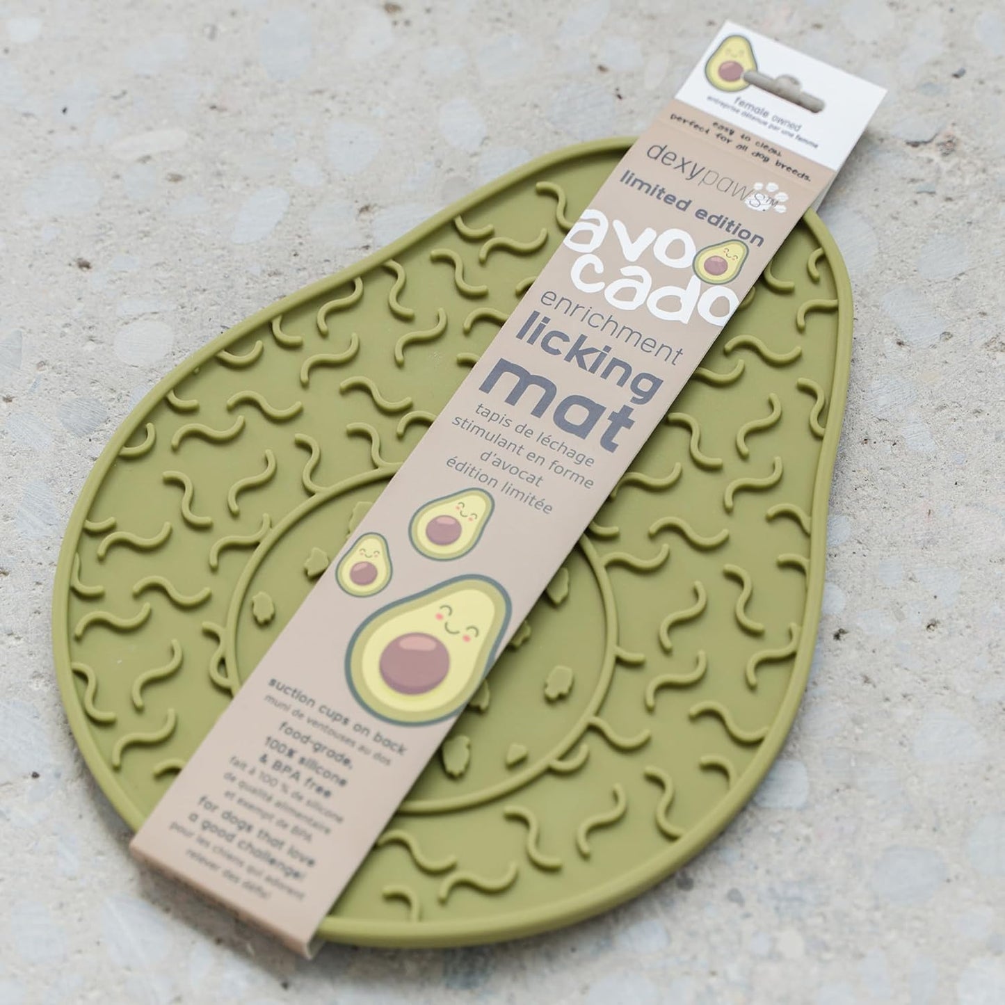 Enrichment Lick Mat: Avocado - Grooved Dog Feeding Pad, Food Grade Silicone, Spread Food Or Treats onto The Mat, Pet Soothing, Suction Back