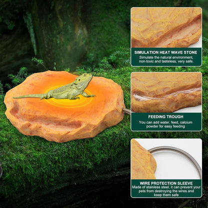 Heat Rocks for Reptiles Heat Rock with Feeding Trough & Temperature Control-Basking Climbing Warmer Heated Rock for Bearded Dragons,Turtles,Snakes,Lizards-Orange