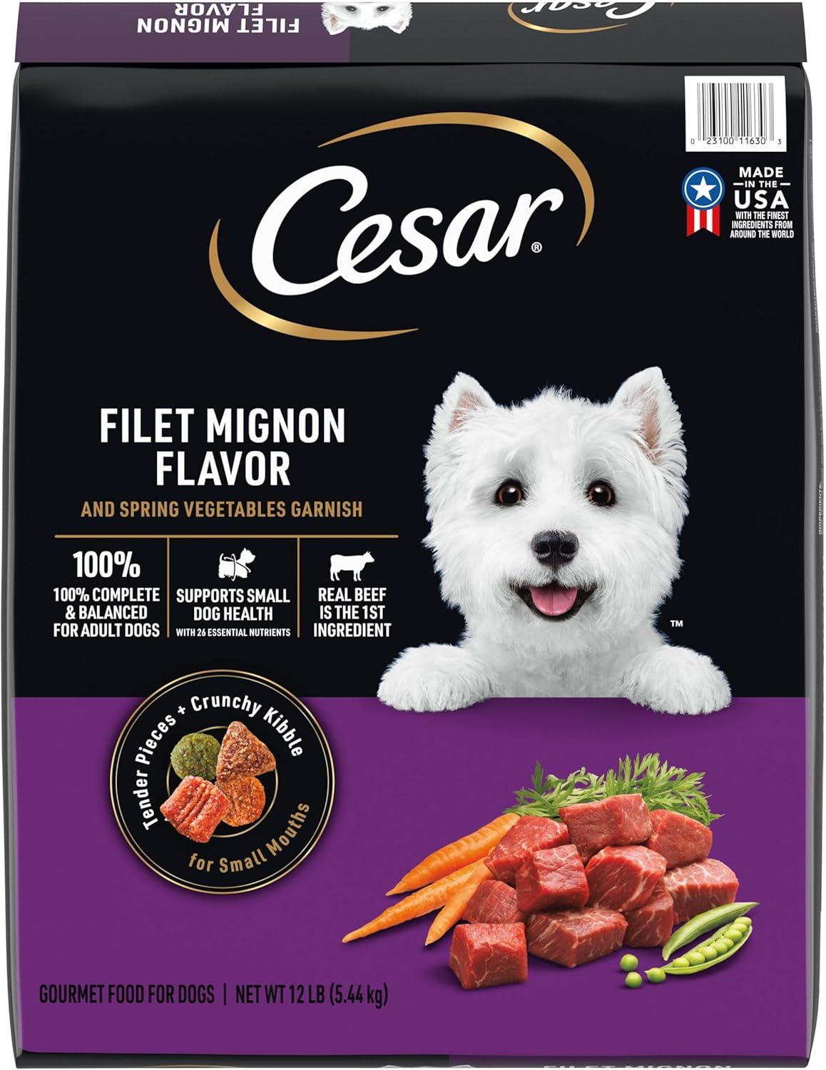Cesar Small Breed Dry Dog Food Filet Mignon Flavor and Spring Vegetables Garnish, 12 lb. Bag