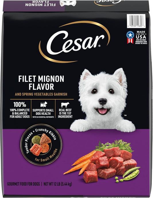 Cesar Small Breed Dry Dog Food Filet Mignon Flavor and Spring Vegetables Garnish, 12 lb. Bag