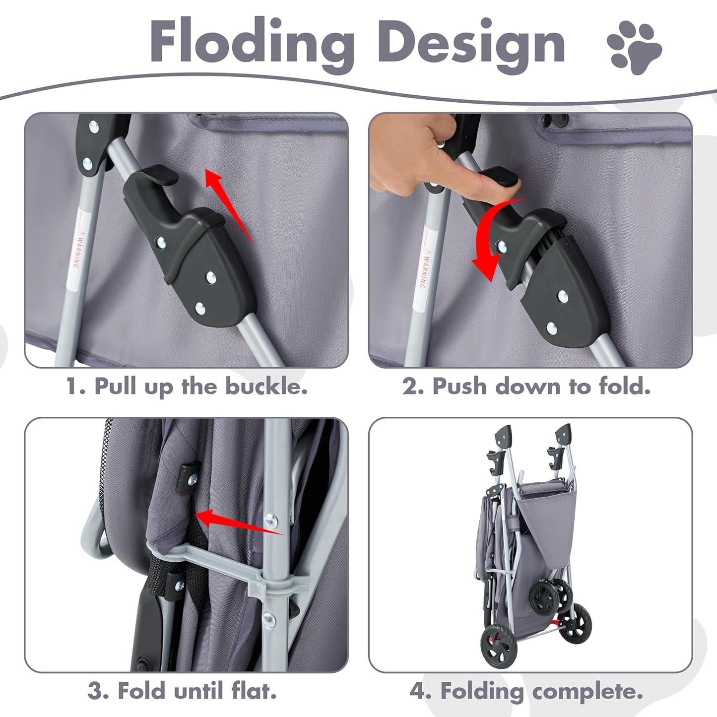 Smug 3 Wheels Pet Stroller, Dog and Cat Strollers, Storage Basket and Cup Holder, Breathable Mesh, Lightweight Travel Carrier, Waterproof and Foldable for Small Pets Outdoor Walk, Grey