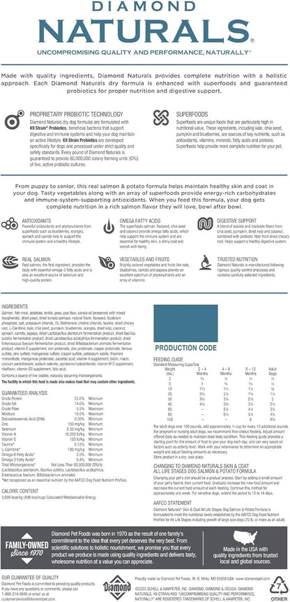 Diamond Naturals Skin & Coat Real Salmon and Potato Recipe Dry Dog Food with Protein, Superfoods, Probiotics and Essential Nutrients to Promote Healthy Skin and Coat 15lb