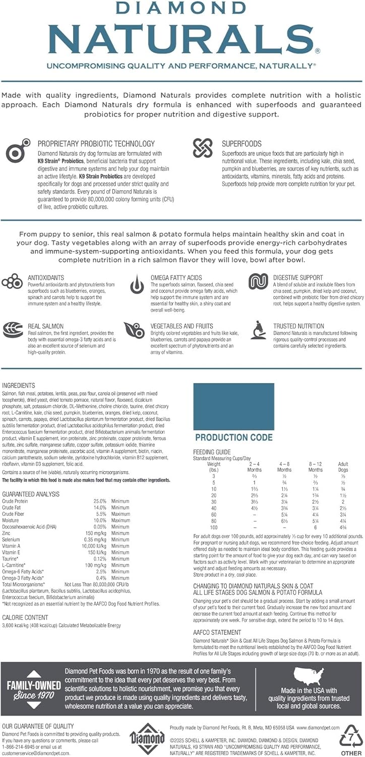 Diamond Skin & Coat Real Meat Recipe Dry Dog Food with Wild Caught Salmon 30 Pound (Pack of 1)