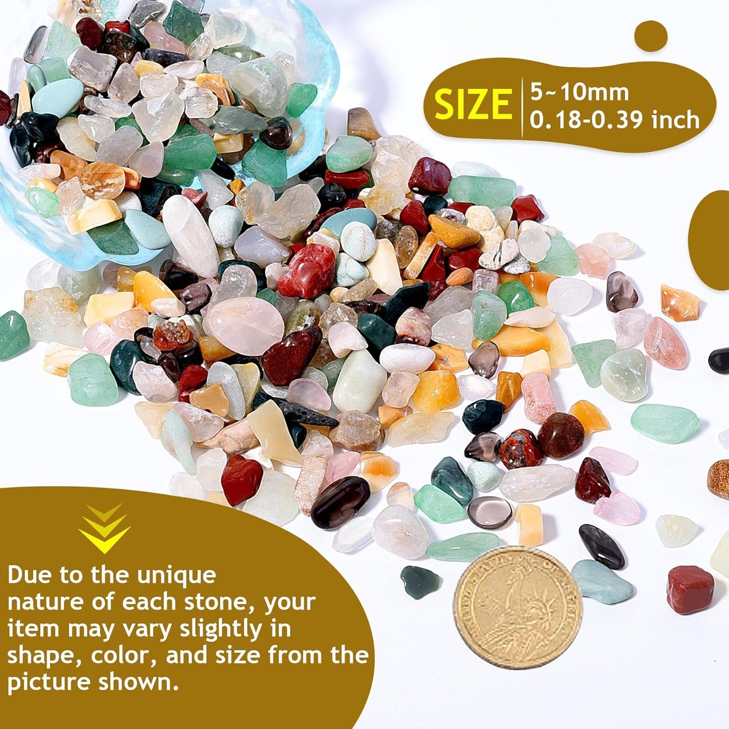 Mixed Crushed Crystal Chips Bulk 1lb 1200+Pcs Assorted Tumbled Stone Chips Natural Polished Mixed Chakra Aquarium Gravel Rocks for Plants Terrarium Supplies Fish Tank Gravel Pebbles Vase Filler