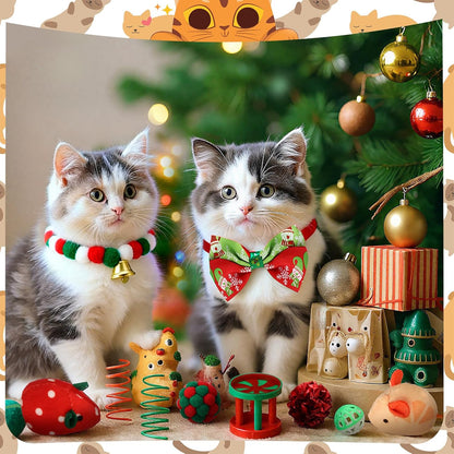 30 Pcs Assorted Christmas Cat Toy Interactive Gifts with Wand Collar Rattan Ball Christmas Bell Mouse Caterpillar Kitten Play Toy Stuff Indoor Outdoor