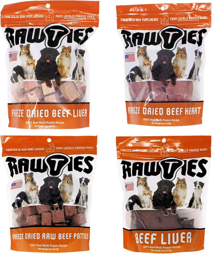 Premium Freeze-Dried Variety Pack - Beef Liver, Heart, Patties and Liver for Dogs – 100% USA-Sourced Raw Meat Dog Food – Grain-Free, High Protein Nutrition for Small & Large Breeds
