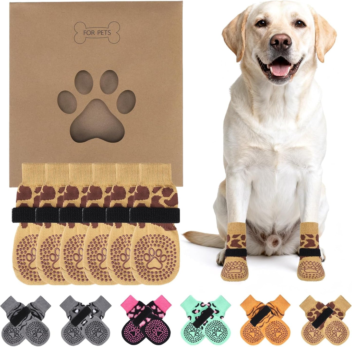 KOOLTAIL Anti Slip Dog Socks for Hot/Cold Pavement to Prevent Licking Paws, Paw Protector&Dog Boots with Grippers for Hardwood Floors,Traction Control No Twist Booties for Small Medium Large Dogs S