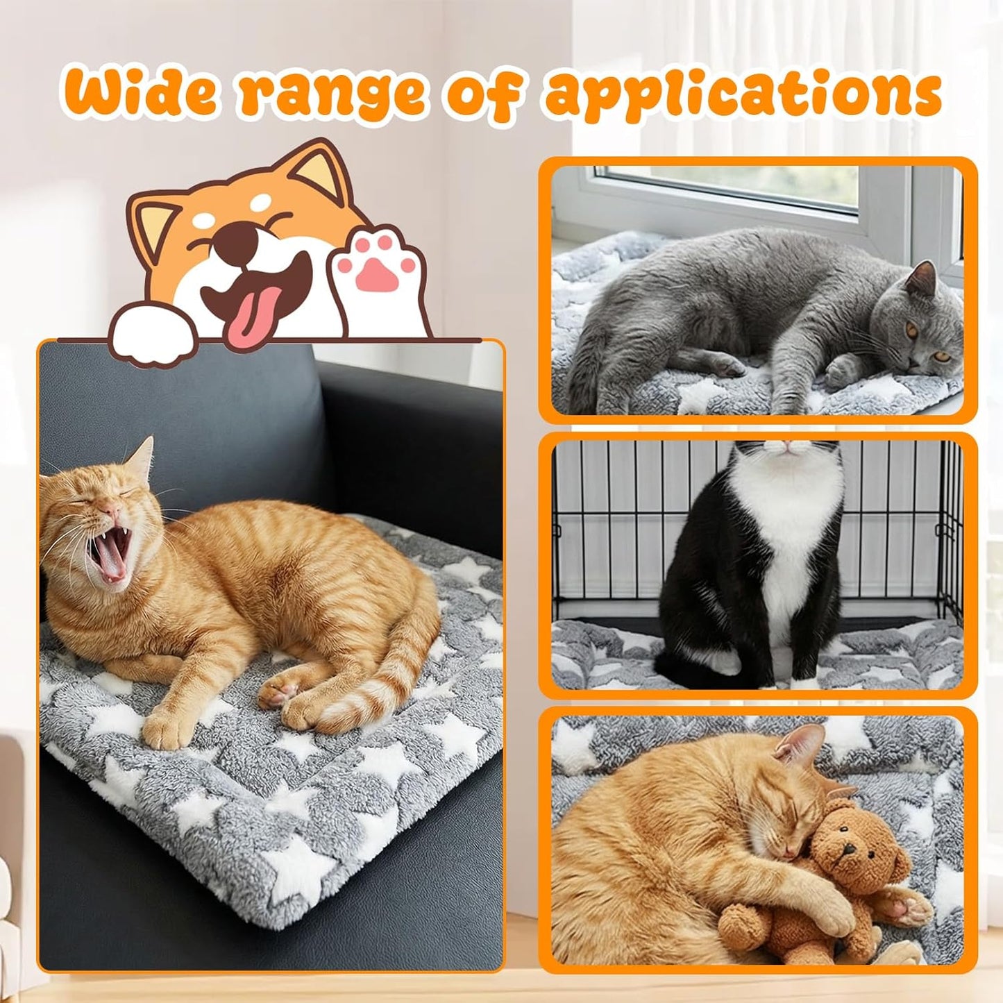 4 Pcs Dog Bed Mat Plush Orthopedic Outdoor Crate Mat with Non-Slip Bottom Washable Dog Cats Kennel Pad Reversible Crate Pads Soft Bed Crate-Pads for Crates, Travel, and Home(16 x 24 x 1.4 Inch,Gray)