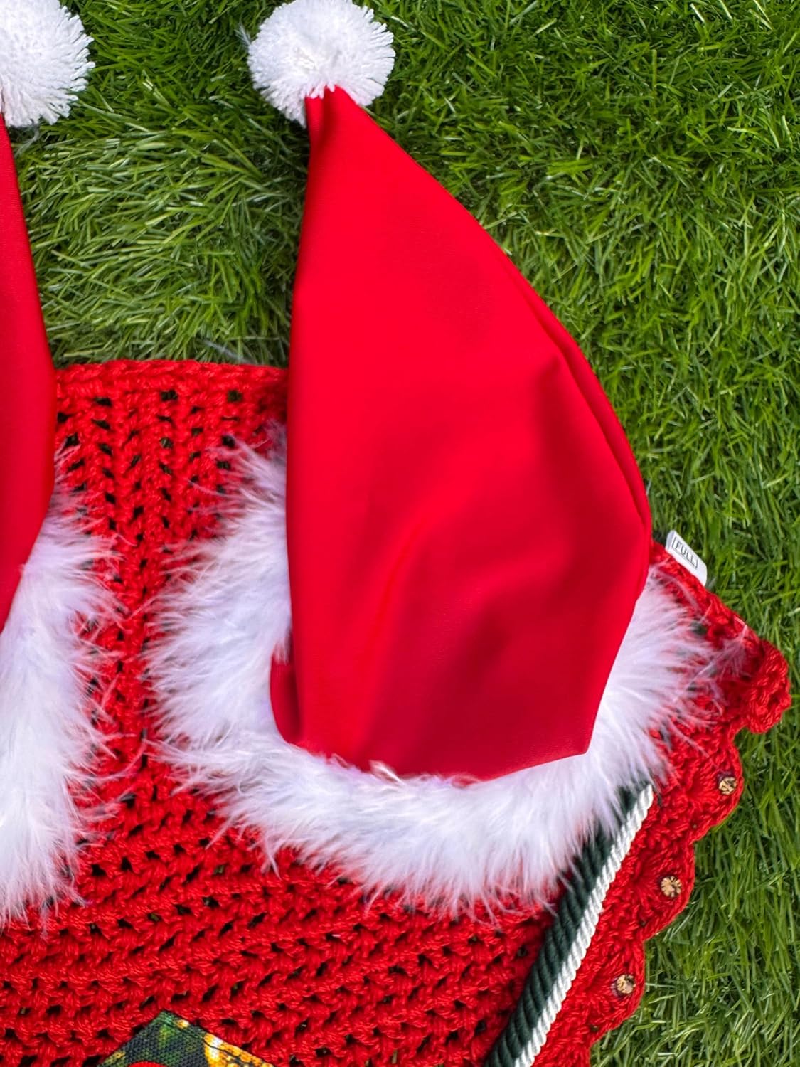 Horse Ear Bonnet Santa Claus Double Hats Fly Hood Ear Net Fly Veil Gift for A Christmas Equestrian Tack Equine (Printing, Cob)