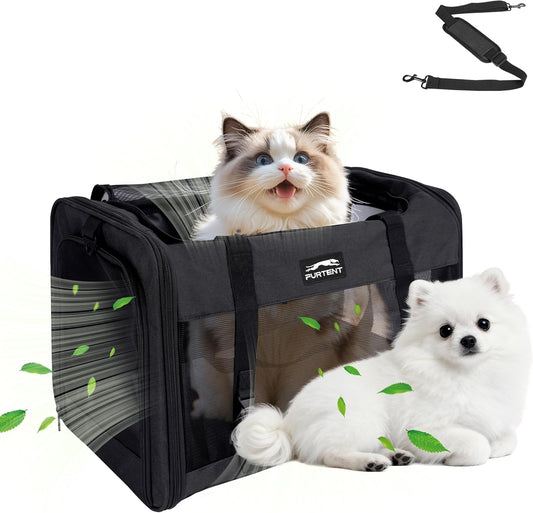 Large Cat Carrier Soft Small Pet Carrier for Medium Cats Dogs Puppies Travel Carrier Soft Side UP to 25 Lbs,Black