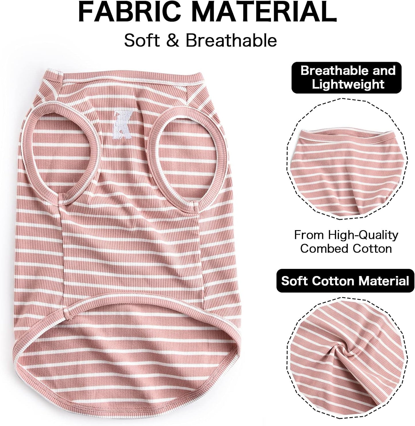 Koneseve Dog Shirt Vest Lightweight Stretchy Dog T-Shirts Soft Cool Shirts Sleeveless Stripe Vests Breathable Clothes for Puppy Kitty Cats Small Medium Large Dogs 2 Pack Pink + Green [ L/Large ]