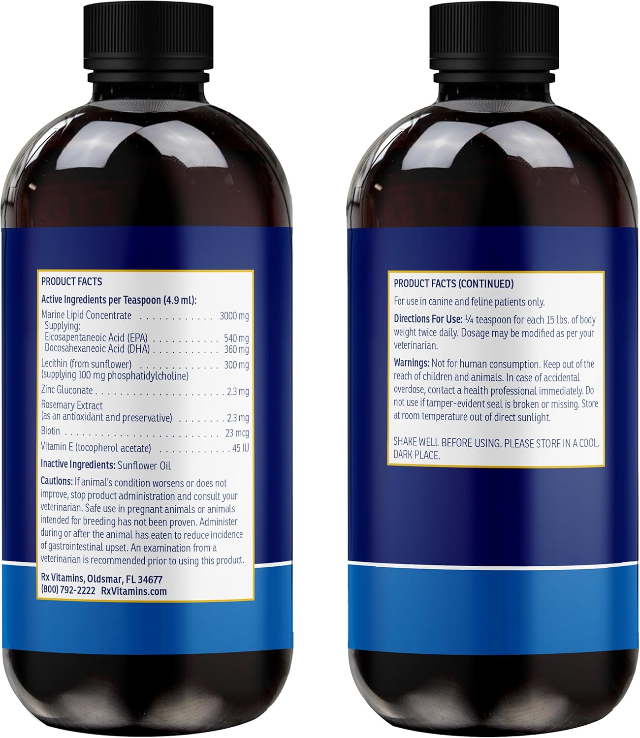 Rx Vitamins Ultra EFA Omega 3 Fish Oil for Dogs & Cats - Promotes Heart, Brain, and Joint Health with Vitamin E, Biotin, and Zinc - Liquid Fish Oil for Itch Relief, Dog Shedding, Coat Health - 8 oz