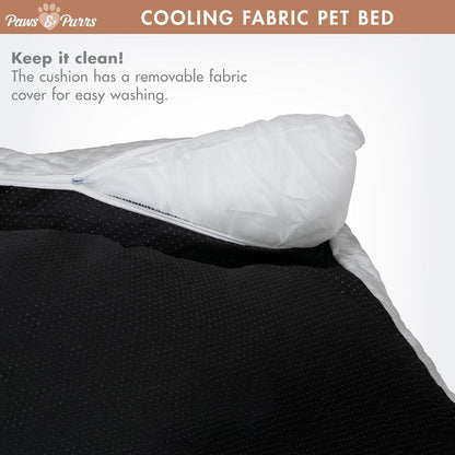 Paws & Purrs Cooling Pet Sofa Bed for Small Dogs or Cats, Breathable Fabric, Supportive Bolsters, Removable Washable Cover, Non-Slip Base, Sofa Pet Lounger Includes Mini Play Cushion, Light Gray