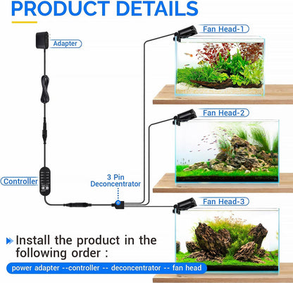 hygger Aquarium Chillers Fan, Quiet Fish Tank Cooling Fan Equipment with Adjustable Speed Controller, Suitable for Freshwater Saltwater Tanks(3-Fan Head)