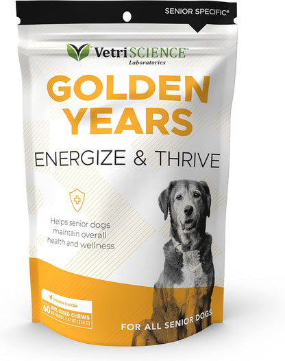 VetriScience Extra Strength Senior 27+ Active Health Chews, Golden Years Daily Multivitamin for Senior Dogs, Balanced Vitamins, Minerals, and Omega-3s, Aging and Wellness Support, Chicken, 60 Count
