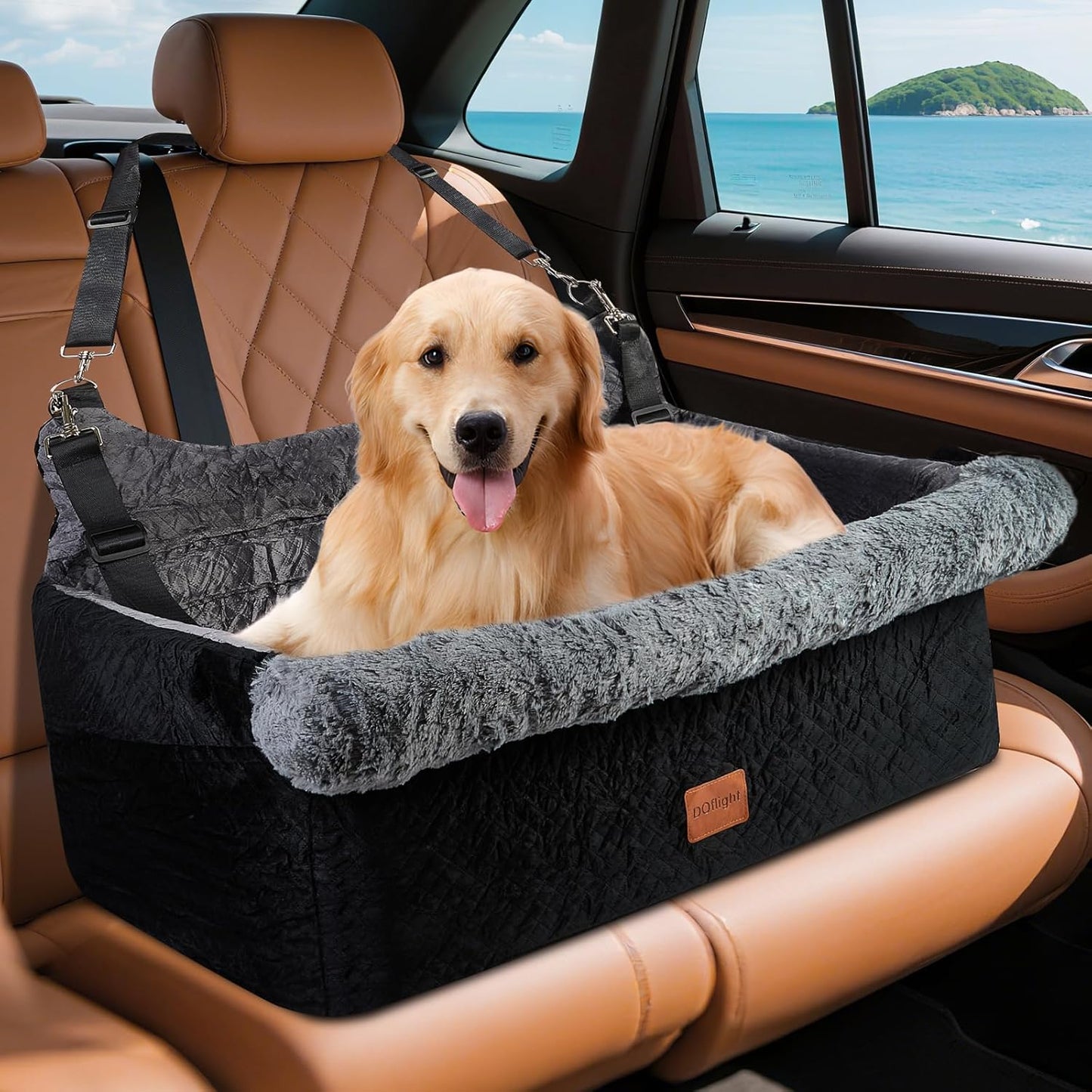 Dog Car Seat for Large/Medium Dogs up to 55lbs, Rear Seat Booster with Safety Straps & Washable Cover, Pet Travel Bed for Cars/Home/Park/Trunk (Gray, Extra Large)