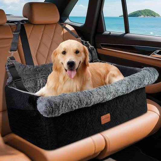 Dog Car Seat for Large/Medium Dogs up to 55lbs, Rear Seat Booster with Safety Straps & Washable Cover, Pet Travel Bed for Cars/Home/Park/Trunk (Gray, Extra Large)