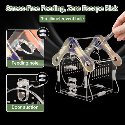 Magnetic Acrylic Jumping Spider Enclosure with Mushroom House, Easy-Feed Hole & Front Opening – Terrarium for Tarantula, Mantis, Beetle, Gecko, Hermit Crab, Reptile Habitat