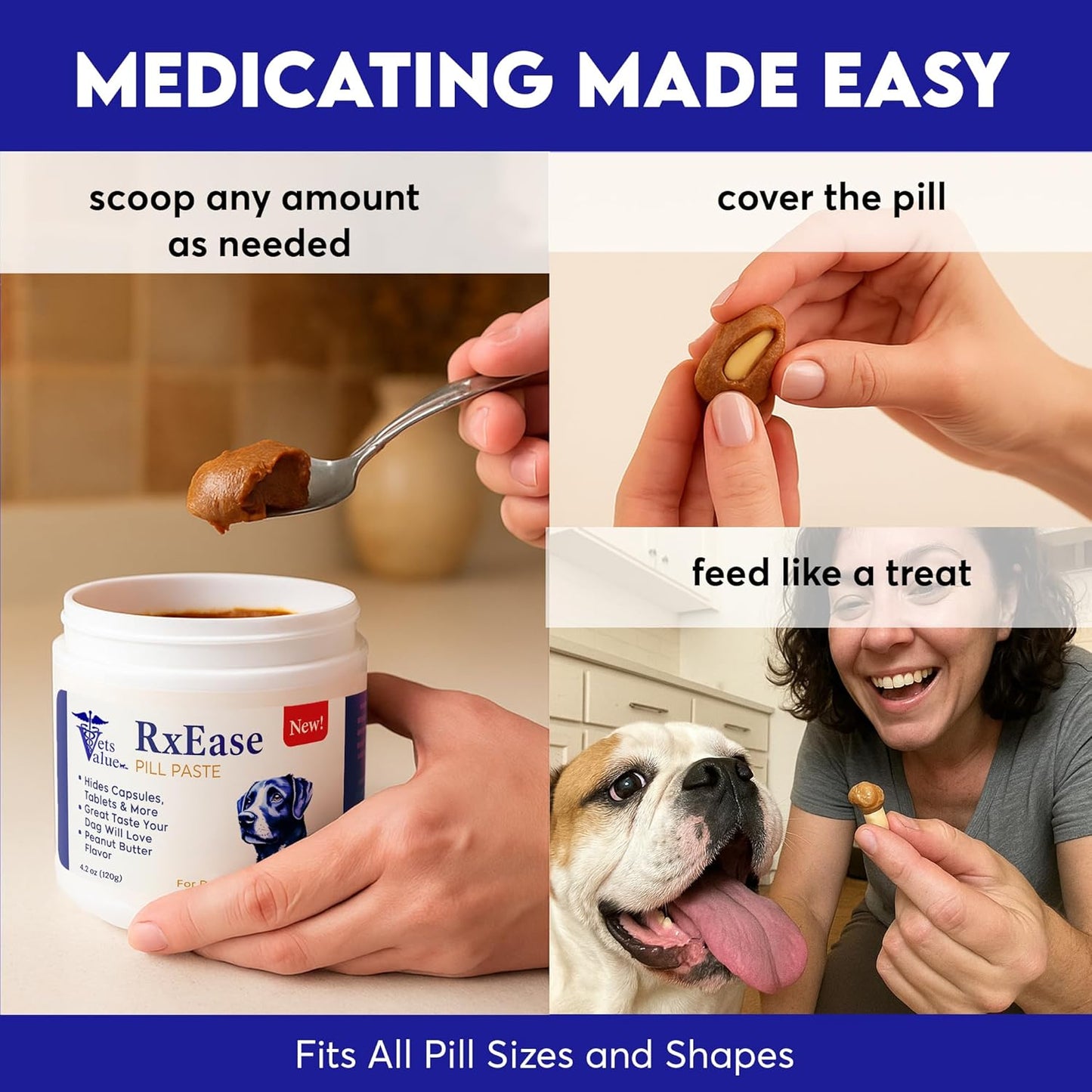 RxEase Paste for Dogs – 4.2 oz Peanut Butter Flavor – Easy Moldable Treat to Hide Capsules & Tablets – Tasty Medication Aid & Alternative to Pill Pockets
