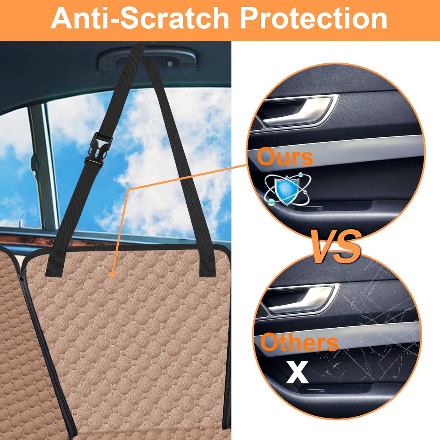 Mancro Back Seat Pet Cover for Dogs, 2025 Upgraded 600D Heavy Duty Waterproof & Scratch-Resistant Dog Hammock for Car, Car Cover for Dogs with Sedan, Trucks and SUVs, Standard, Khaki