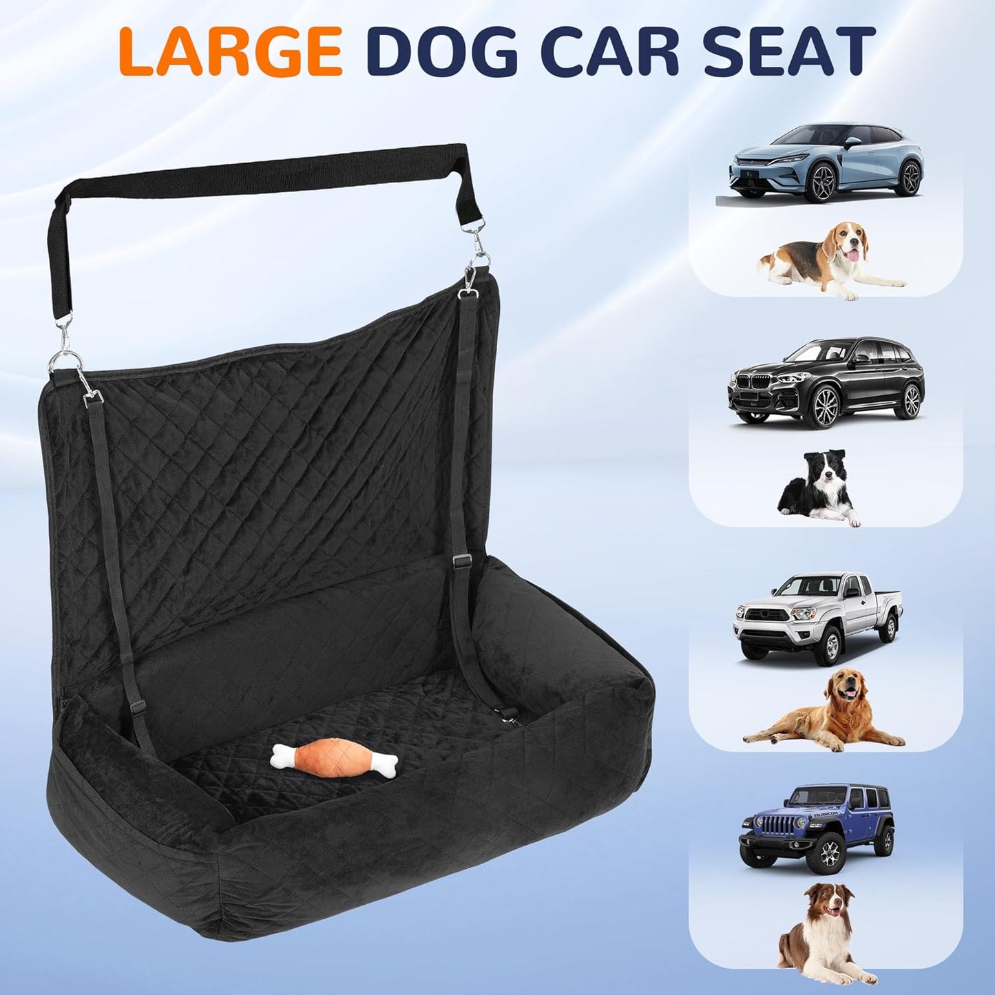 Rengue Dog Car Seat for Large/Medium Dogs, Dog Car Bed for Backseat Washable Pet Travel Safety with Storage Pockets for Easy Cleaning Fits for All Cars(47 * 20 * 7.9 Inch)