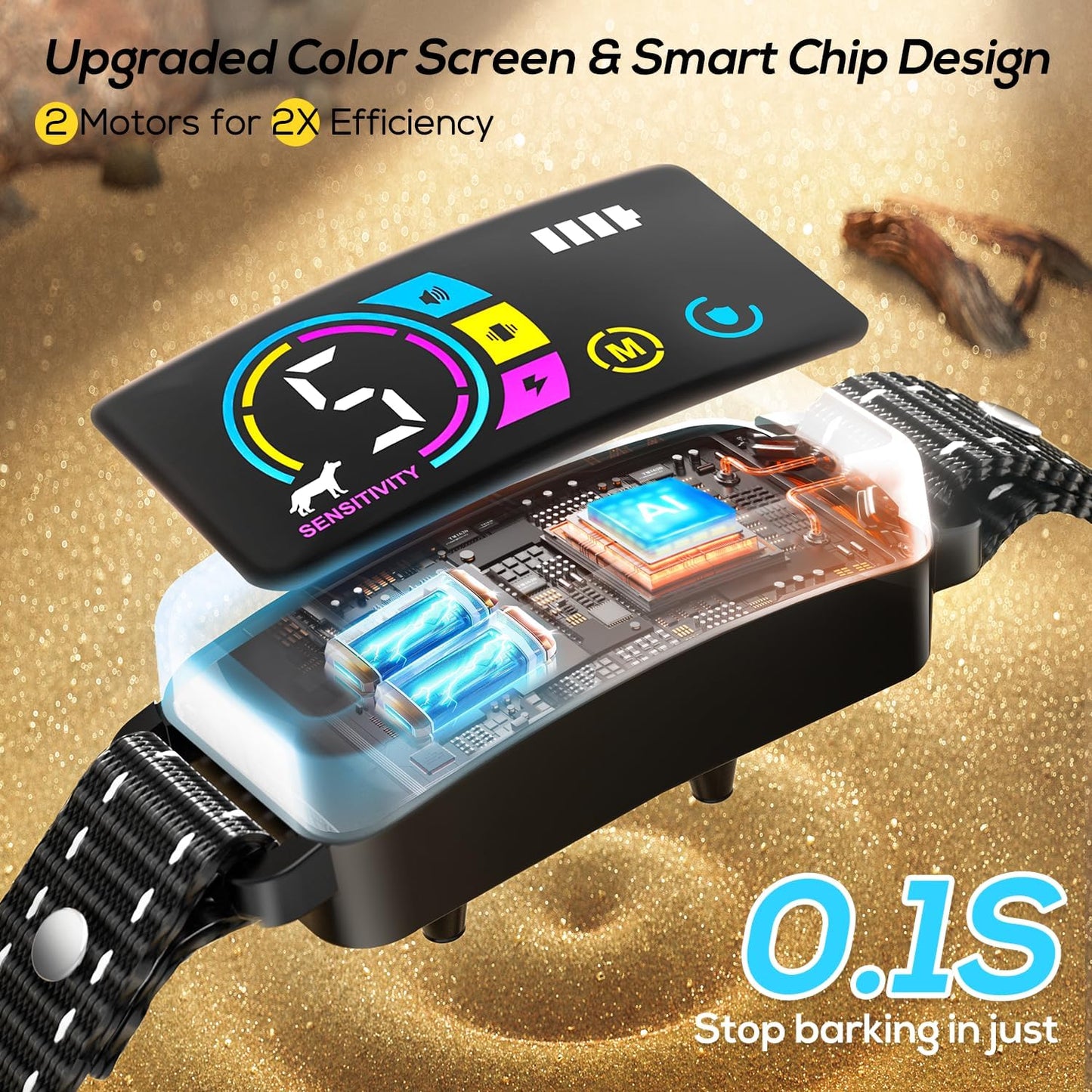 Bark Collar 2 Pack, Dog Bark Collar for Large Medium Small Dogs, Rechargeable Anti Barking Training Collar with Beep Vibration, Smart Collar with 5 Adjustable Sensitivity