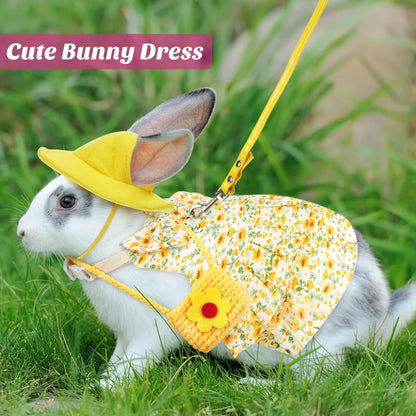 Weewooday 2 Sets Pet Rabbit Bunny Dress Bunny Easter Costume with Leash Hat Mini Bag Harness Leash Small Animals Accessory for Rabbit Hedgehog Ferret Guinea Pigs Piggies Squirrel(Trendy)