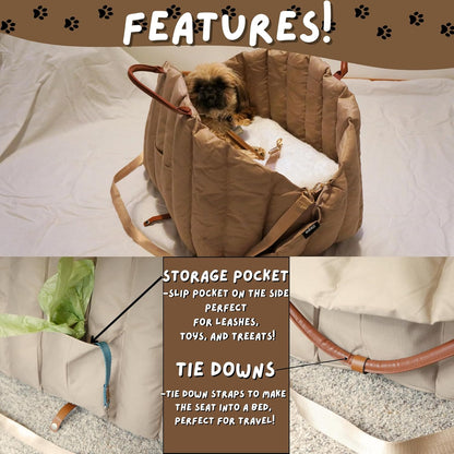 ZEPA Dog Car seat for Small Dogs, Dog Carrier for Small Dogs, Washable Oxford Fabric with Sherpa Pillow Adjustable Straps and Clip-on Leash Travel Carrier Bed 25Lb (Large)