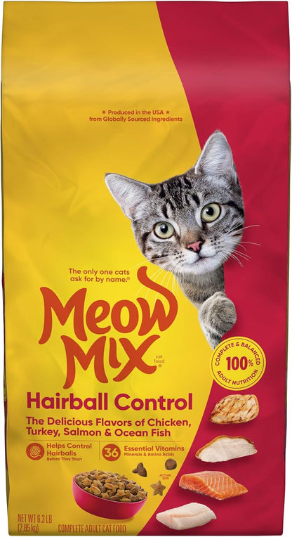 Meow Mix Hairball Control Dry Cat Food, 6.3 Pound Bag